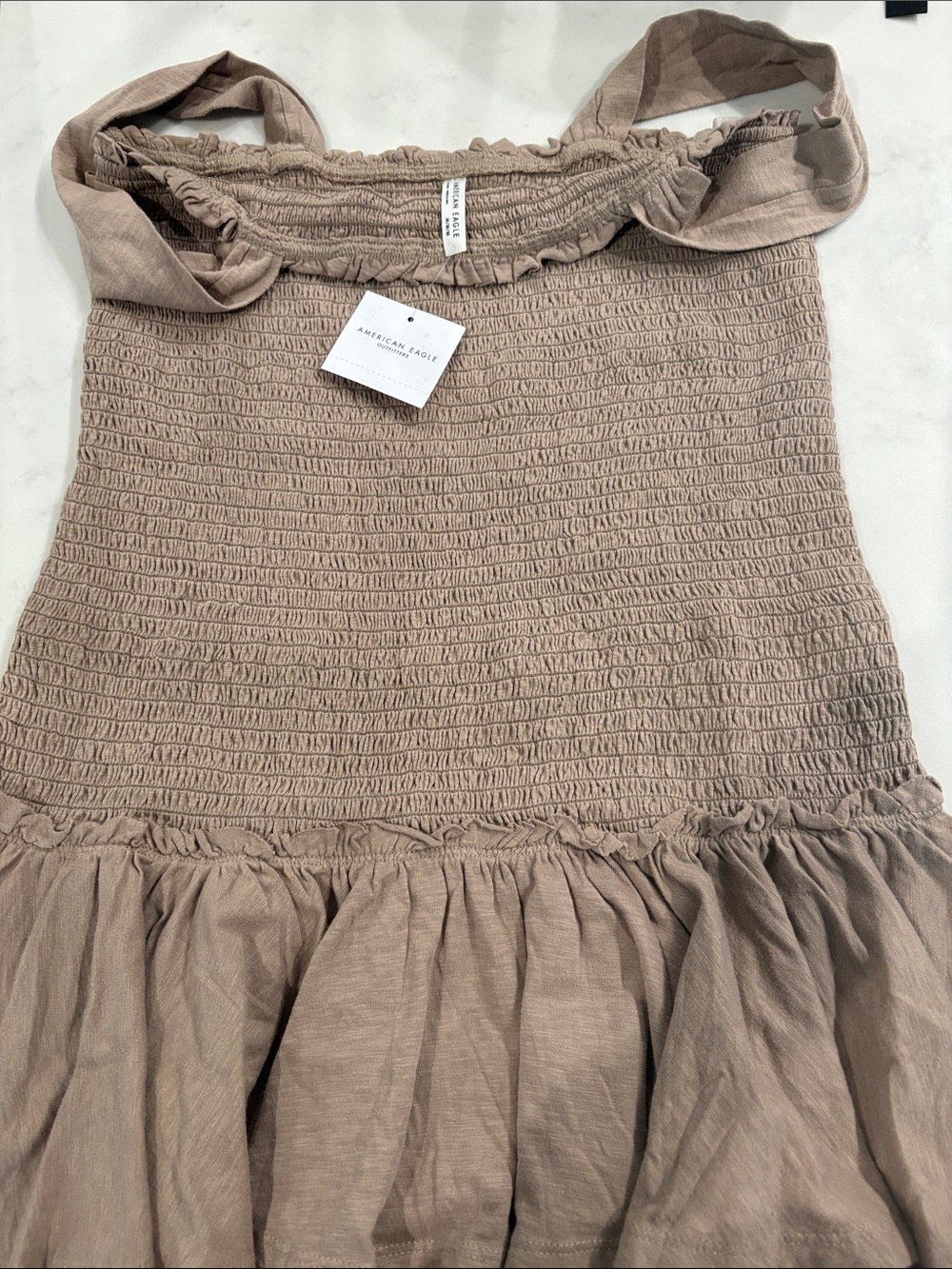 American Eagle Outfitters Beige/Taupe Smocked Midi Dress